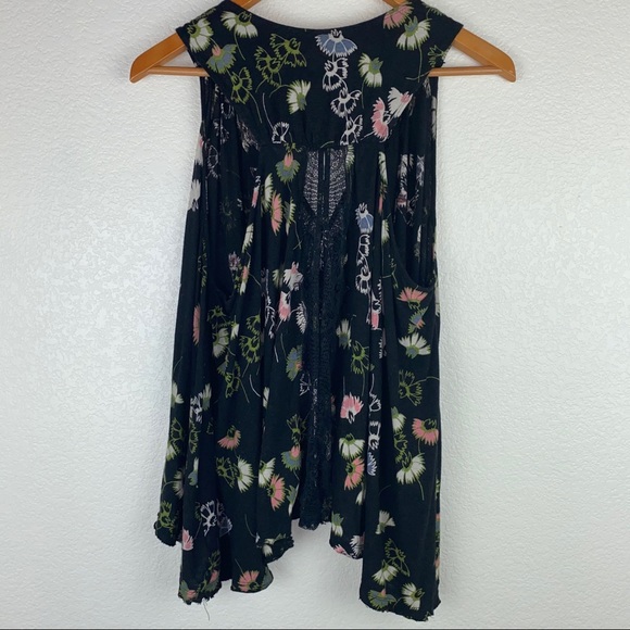 Free People Floral Back Slit Back Blouse Tank Top - Picture 8 of 14